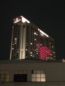 A heart on the side of a hotel on Valentine's day
